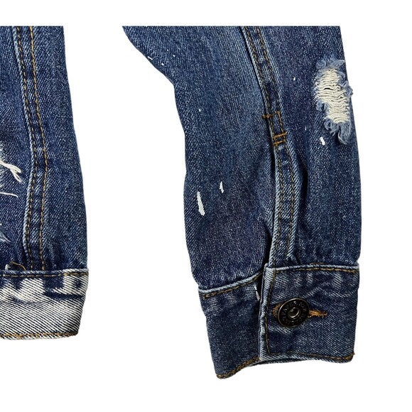 Rolling Paper Denim Jean Jacket  Unisex Size S  Distressed Paint Splatter - Picture 6 of 10